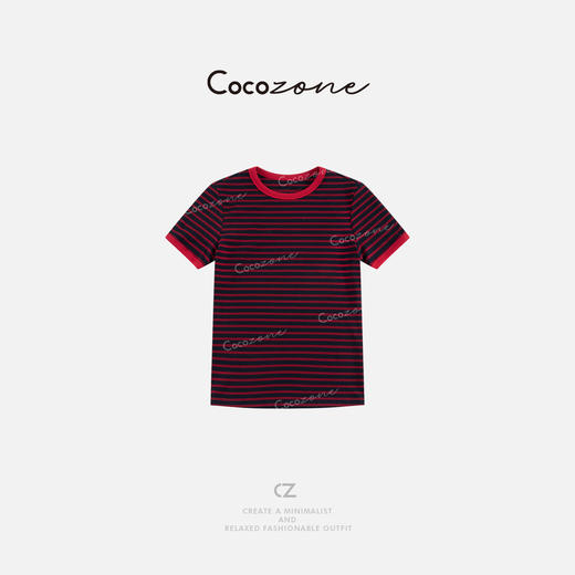 COCO ZONE 莱塞尔绵羊毛混纺条纹显瘦短袖T恤ACD1A0061 商品图0