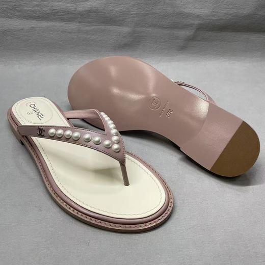女款羊皮缀珍珠夹脚平底拖鞋025 商品图3