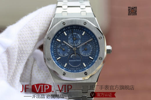 目前高版本！！！JF爱彼皇家橡树26574。功能：日期显示、星期显示、月份显示、年历显示、万年历、月相进口机克隆原装5134自动机械机芯, 商品图0