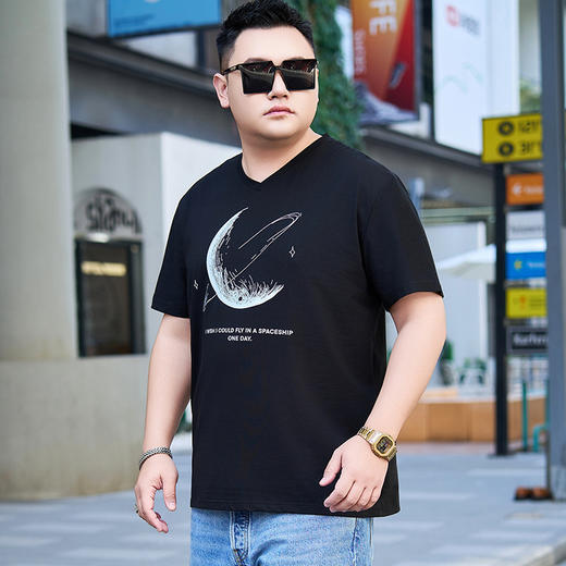 【DYG】大依优型大码男装纯棉V领T恤春夏新款短袖t恤男黑色薄款弹力休闲V领t恤男衣服 商品图5