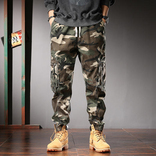 【DYG】大依优型大码潮牌抽绳松紧多袋工装裤男美式四季迷彩休闲裤男束脚运动休闲裤子 商品图5