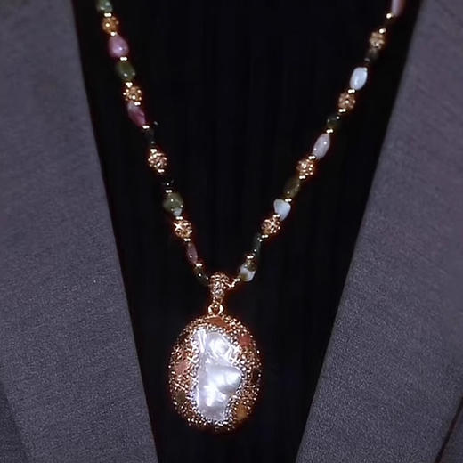雀说 天然碧玺石淡水巴洛克珍珠项链女秋冬长毛衣链百搭高级感吊坠饰品5ZF-610 商品图3