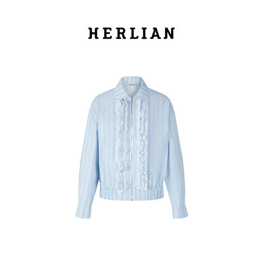 HERLIAN 2025年春季女士蕾丝花边装饰条纹夹克外套 商品图4