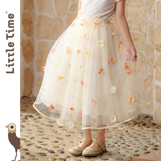 Littletime女童半身裙2025新款夏装小女孩公主风立体花瓣网纱半裙 商品图1