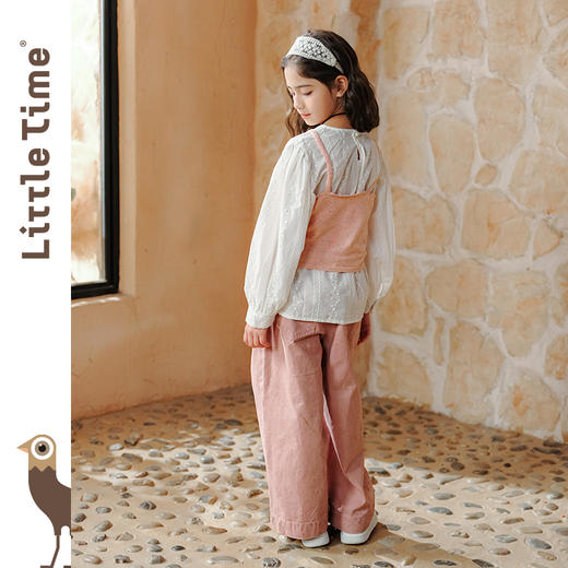 LittleTime女童套装2025春夏公主风透气纯棉衬衣背心长裤三件套 商品图3