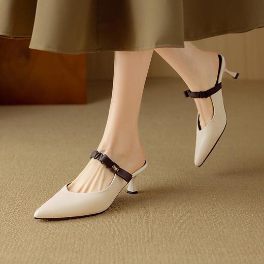 【预售5天】夏季凉拖女外穿一字带拼色包头细跟真皮蝴蝶结女鞋DB&M6139 商品图2