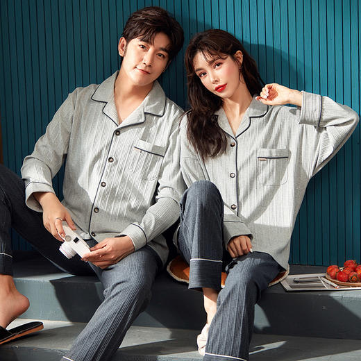 【柔软舒适！吸汗透气】春秋情侣睡衣秋冬季棉质长袖可外穿男士女士可爱大码女家居服。ry 商品图1