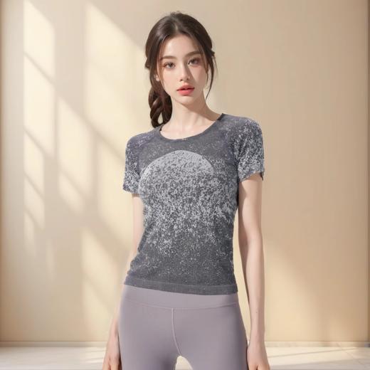 跃牌【美西西系列】无缝短袖T恤夏季圆领提花显瘦训练健身LULU瑜伽跑步运动上衣6209 商品图0