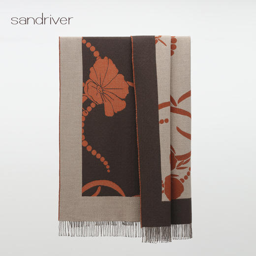 “格桑花”双面羊绒混纺提花披毯SJF97P739N 商品图3