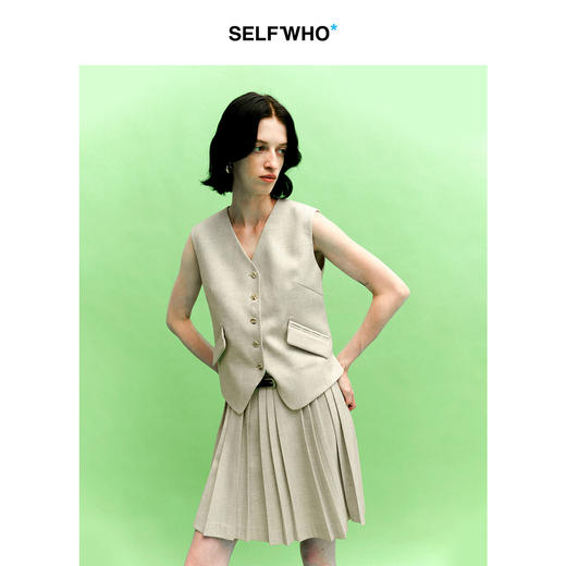 SELFWHO经典v领西装马甲外套女2025春季宽松百搭无袖短款马夹背心 商品图3