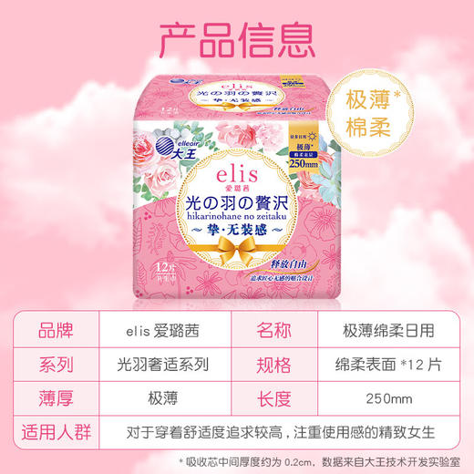大王爱璐茜光羽极薄250日用卫生巾12片 商品图1