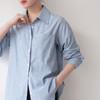 百媚生 慵懒松弛感蓝色条纹衬衫女设计感小众OL职业通勤叠穿衬衣 4062 商品缩略图5
