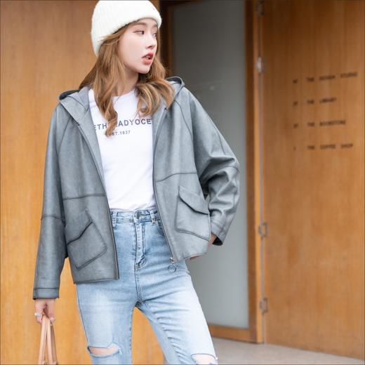 丁摩 连帽斗篷款真皮皮衣女休闲进口绵羊皮外套2201 商品图7