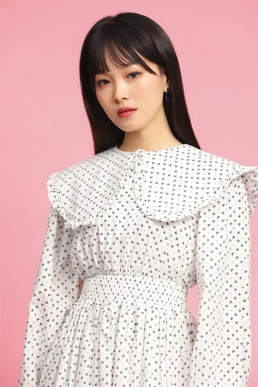 L.Fleuri 娃娃领黑白碎花收腰连衣裙 11756 商品图3