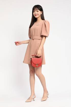 amadella 粉色泡泡袖收腰连衣裙 11755