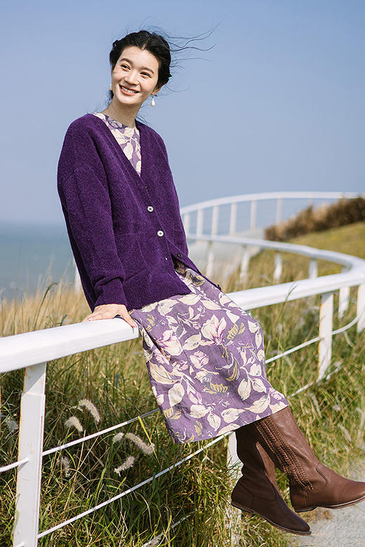 绽放旅行女装037朵/早春新款羊毛羊驼毛混纺针织开衫文艺毛衣外套 商品图5