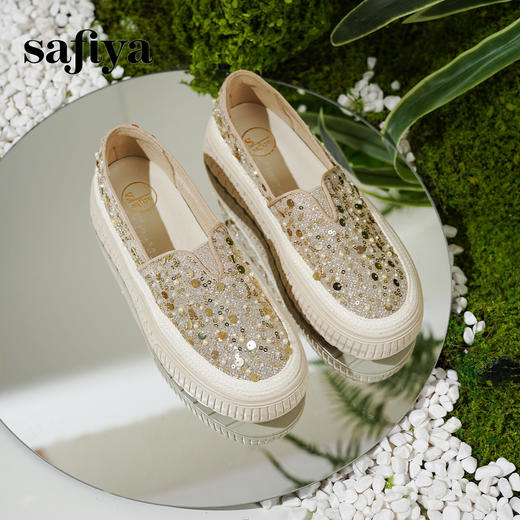 【爆款】Safiya/索菲娅2025春夏百搭懒人编织透气蕾丝亮片渔夫鞋 SFD1112412 商品图0