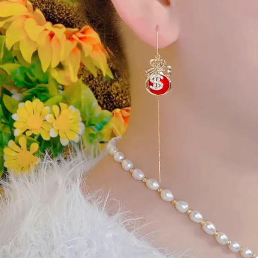 红色福袋耳线女适合过年的耳环轻奢小众设计感钱袋耳环新年耳饰 商品图1