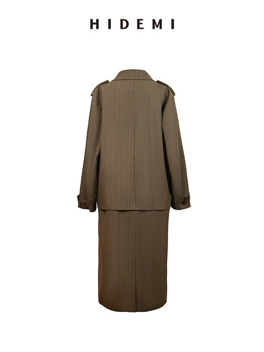 HIDEMI【孟子义同款】复古色织格纹廓形设计感可拆卸下摆长款风衣 商品图9