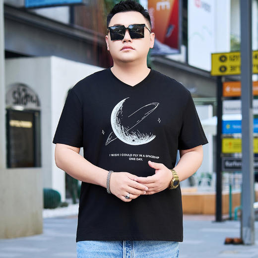 【DYG】大依优型大码男装纯棉V领T恤春夏新款短袖t恤男黑色薄款弹力休闲V领t恤男衣服 商品图1