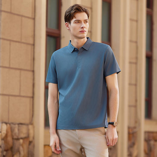 【冰丝】【DKP】大依优型大码Polo衫弹力翻领T恤轻奢休闲纯色短袖男宽松T恤上衣胖子 商品图5