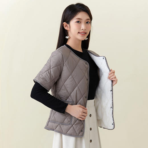百媚生 棉服女式短袖加绒加大棉袄可内穿女2366 商品图7