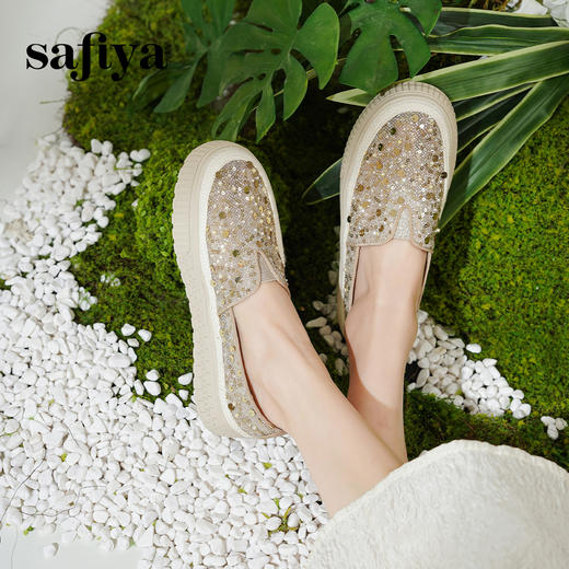 【爆款】Safiya/索菲娅2025春夏百搭懒人编织透气蕾丝亮片渔夫鞋 SFD1112412 商品图3