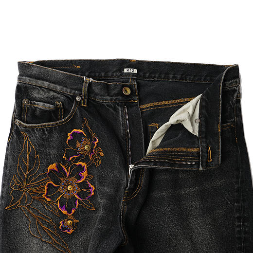 KHOKI Embroidered design denim pant 手工刺绣牛仔阔腿裤 商品图1