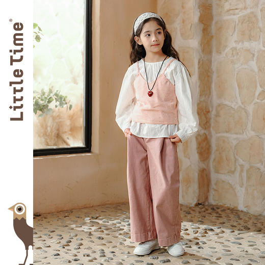 LittleTime女童套装2025春夏公主风透气纯棉衬衣背心长裤三件套 商品图1