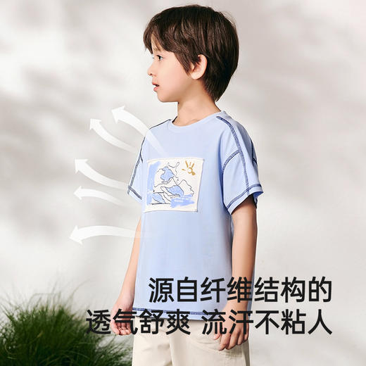 英氏儿童T恤夏季短袖透气凉感上衣男童休闲T恤中大童上衣2025新款 商品图2
