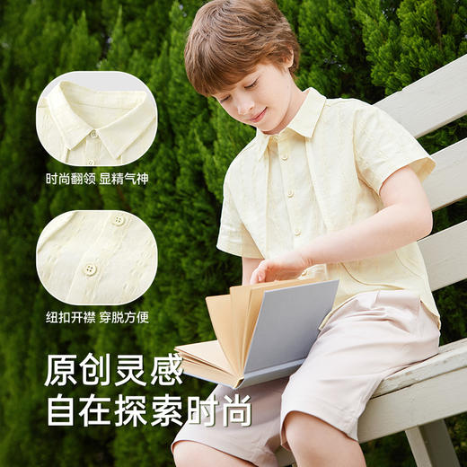 英氏儿童衬衫夏季短袖透气男童上衣休闲百搭纯棉衬衫中大童衣服 商品图3