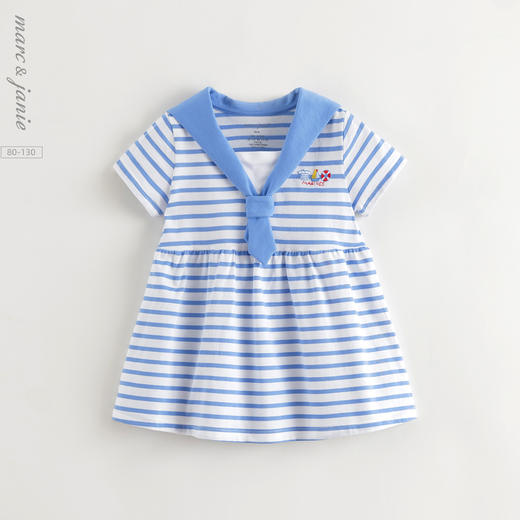 马克珍妮女童海军领条纹短袖连衣裙 儿童裙子宝宝夏装新款550505 商品图0