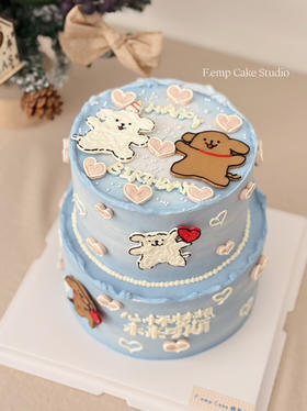 双层线条小狗蛋糕