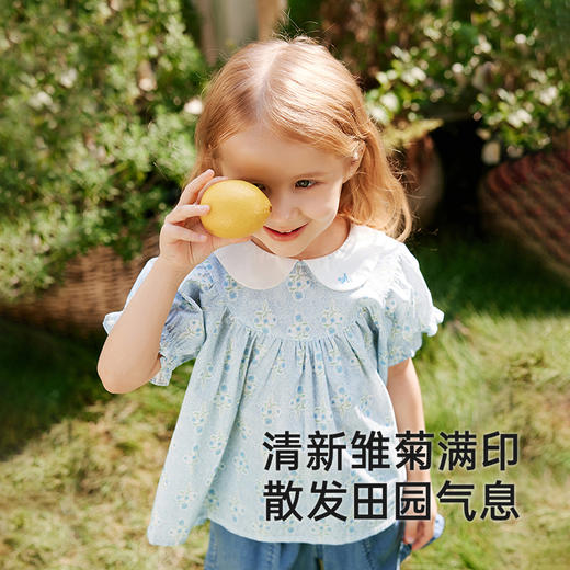 英氏儿童短袖T恤夏季透气女童甜美碎花T恤百搭2025新款短袖上衣 商品图2
