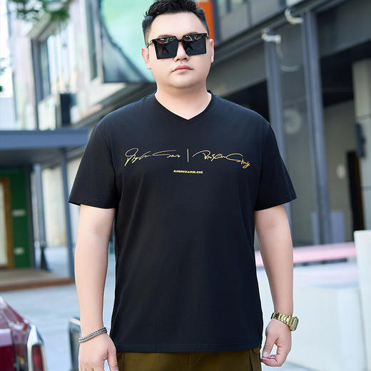 【纯棉】【DYG】大依优型大码男装纯棉V领T恤夏季新款大码男装薄款宽松潮流冰感短袖t恤男夏季加大码肥佬衣服 商品图2