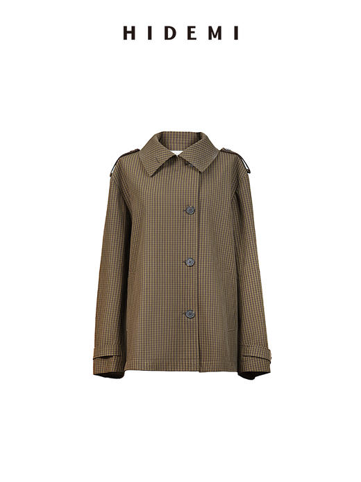 HIDEMI【孟子义同款】复古色织格纹廓形设计感可拆卸下摆长款风衣 商品图10