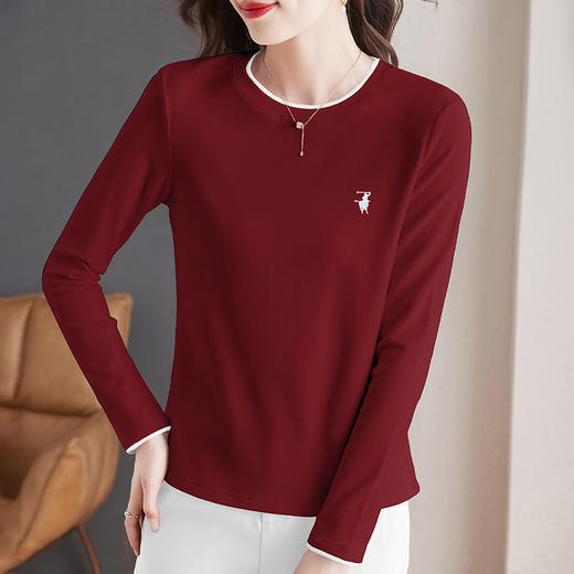 丁摩 春秋圆领长袖t恤女士打底衫秋冬内搭可外穿新款女装爆款洋气上衣5ZF-0125 商品图2