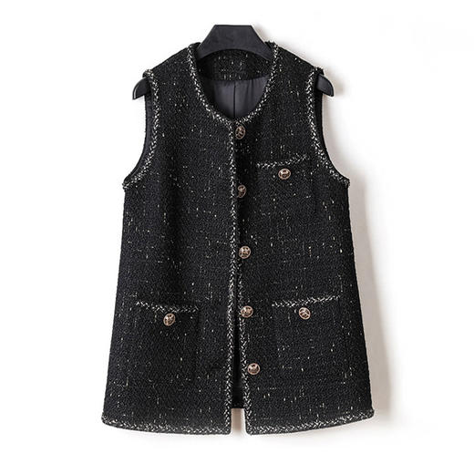 雀说 大码女装胖mm新款小香风马甲胖妹妹中长款时髦金丝背心马夹200斤5ZF-21703 商品图4