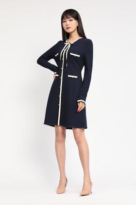 Le Malene 白色撞边装饰针织连衣裙 11725