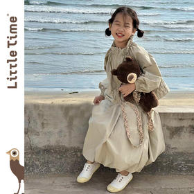 Littletime女童套装春秋新款儿童时尚泡泡袖上衣裙子运动服两件套