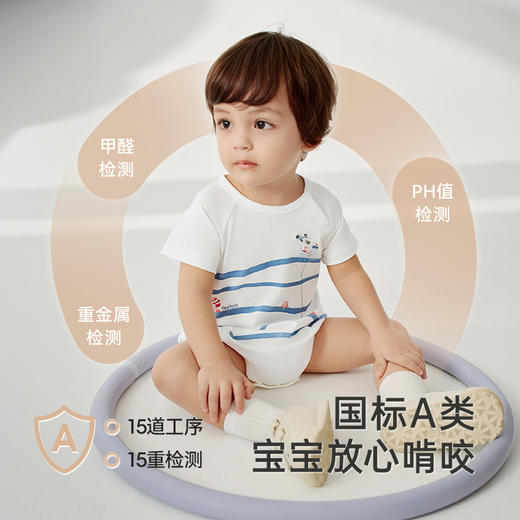 英氏婴儿衣服夏季短袖透气男宝连体衣插画联名2025新款纯棉爬服 商品图3