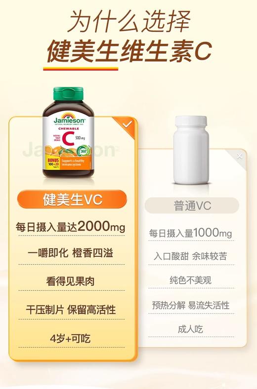 【健美生维生素C咀嚼片】 进口橙味 酸甜易嚼  日常补维 120片/瓶 商品图4