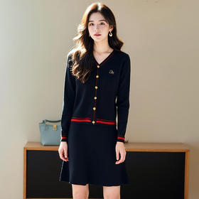 奢姿2025年春季新款胖妹妹大码女装V领毛衣半身裙时尚休闲两件套9651969580