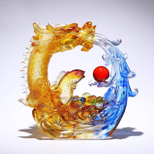 【样品特惠3折，仅1个】福缘琉璃-新中式家居客厅装饰摆件新婚结婚礼品 喜结良缘摆件/福缘琉璃鱼跃龙门摆件 商品图3