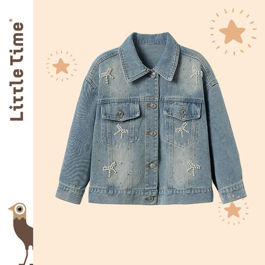 littletime女童牛仔外套2025春季新款纯棉洋气中大童开衫上衣女孩 商品图0