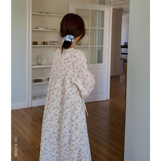 【柔软棉纱】2025春夏新款素雅小时光家居服女蕾丝棉纱裙慵懒无拘束长袖睡衣套装连衣裙 商品图3