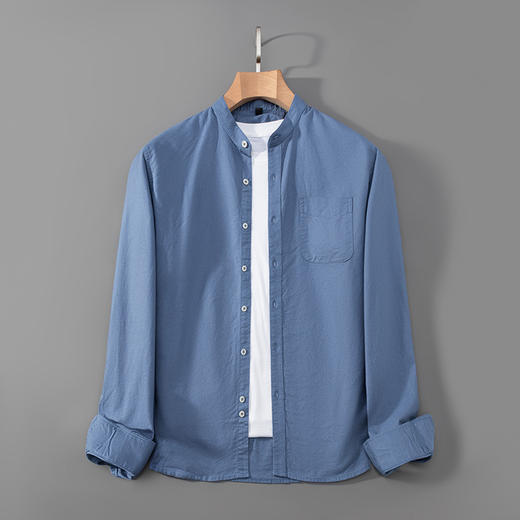 红览 春秋新款立领牛津纺全棉长袖衬衫男修身工装衬衣休闲寸衫5ZF-21702 商品图2