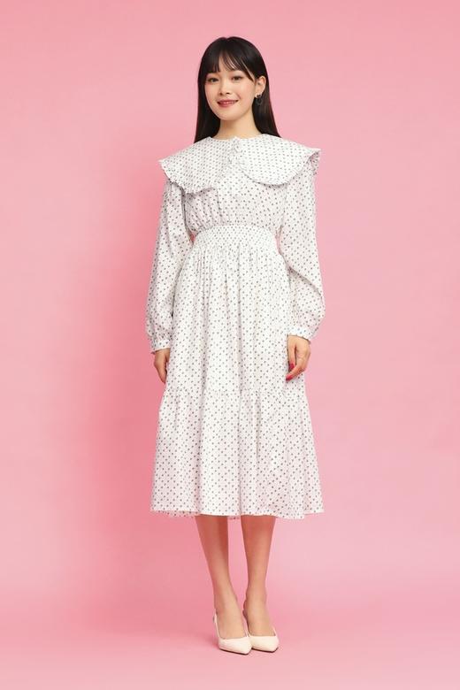 L.Fleuri 娃娃领黑白碎花收腰连衣裙 11756 商品图1
