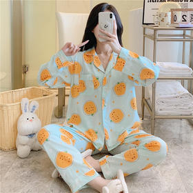 【时尚小翻领！潮流感UP】棉绸睡衣女春秋季新款长袖开衫网红套装直播款大码印花家居服。ry