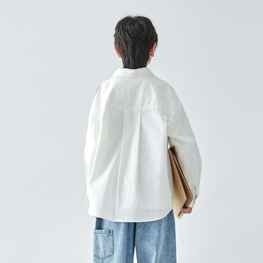 蓝汽水25年春季撞色拼接长袖衬衫男童全棉质感宽松休闲设计感衬衣 商品图4